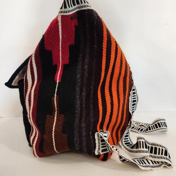 Peruvian Wool Red Black Aztec Print Lined Backpack Boho Hippie Retro Western - Picture 9 of 12